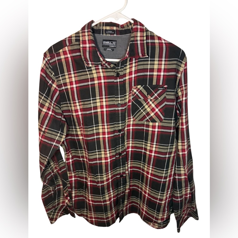 O'Neill Classic Fit Flannel Shirt Mens Red Plaid Button Down Long Sleeve Medium